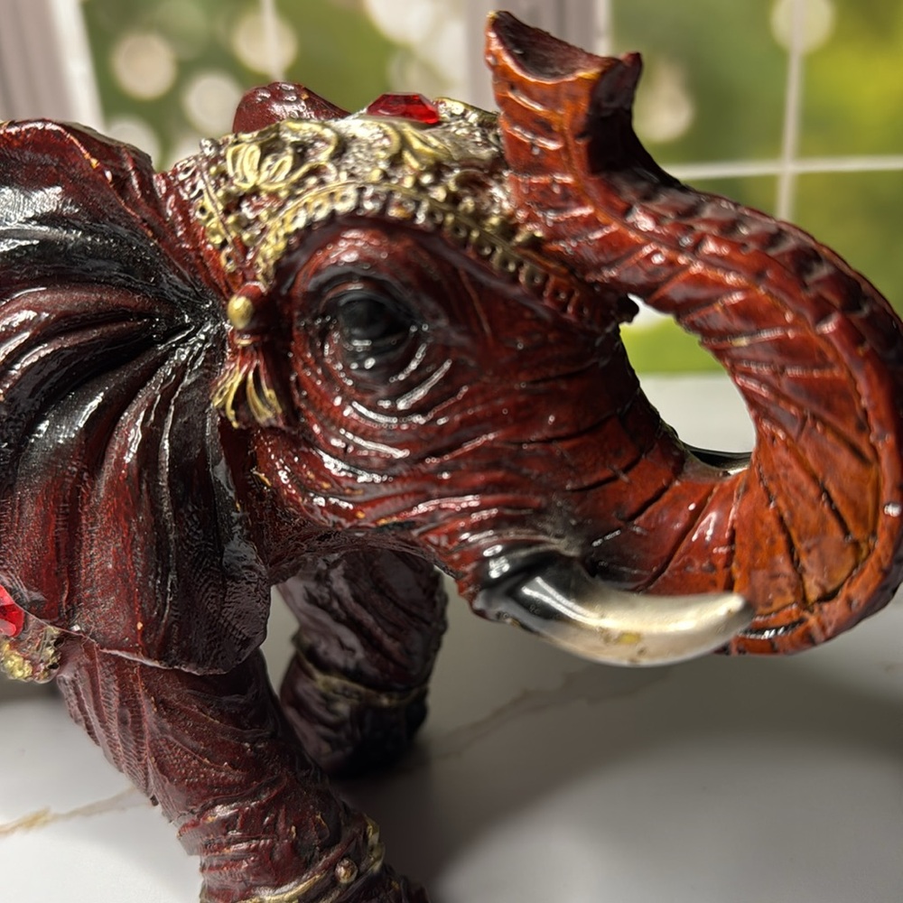 Decorative Elephant Figurine with Gold Accents - Picture 13 of 17